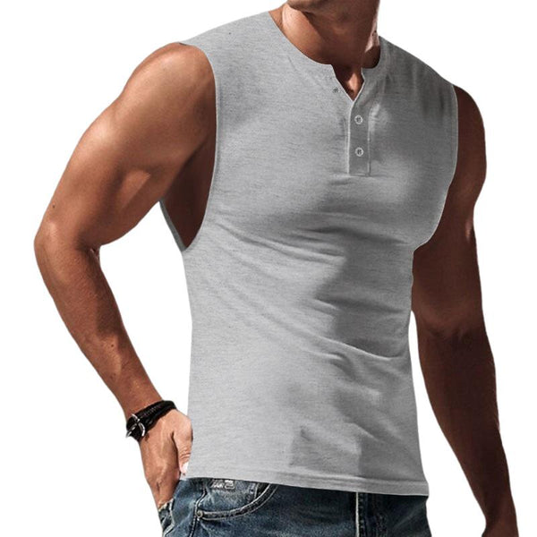 Men's Casual Solid Color Henley Collar Tank Top 83942575TO