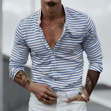 Men's Fashion Striped Stand Collar Long Sleeve Shirt 44941690Z