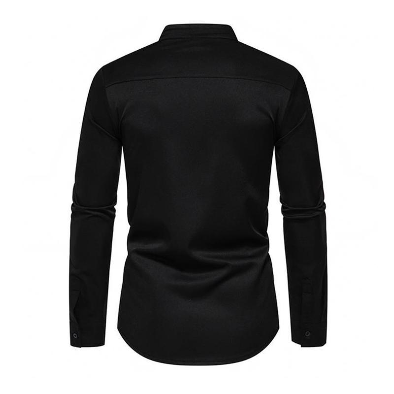 Men's Stylish Colorblock Stand Collar Slanted Placket Slim Fit Long Sleeve Shirt 05070160M