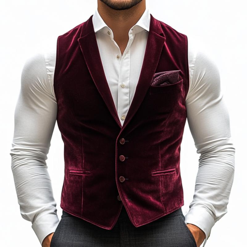 Men's Classic Vintage Single Breasted Suit Collar Velvet Vest 16901512K