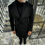 Men's Fashion Solid Color Lapel Double Breasted Mid-length Coat 35479637Z