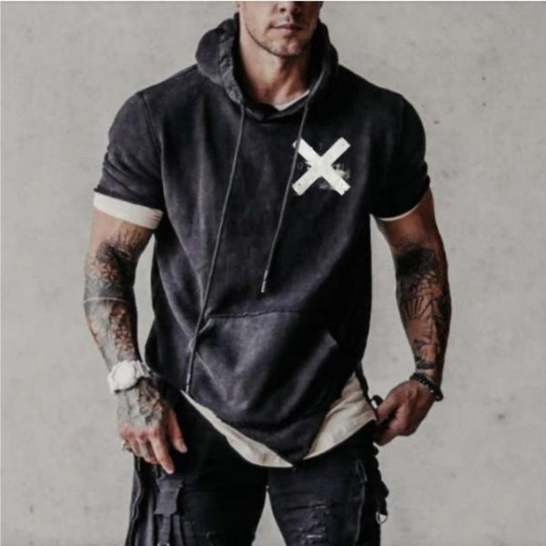 Men's Casual Cross Hooded Short-sleeved T-shirt 88164004TO