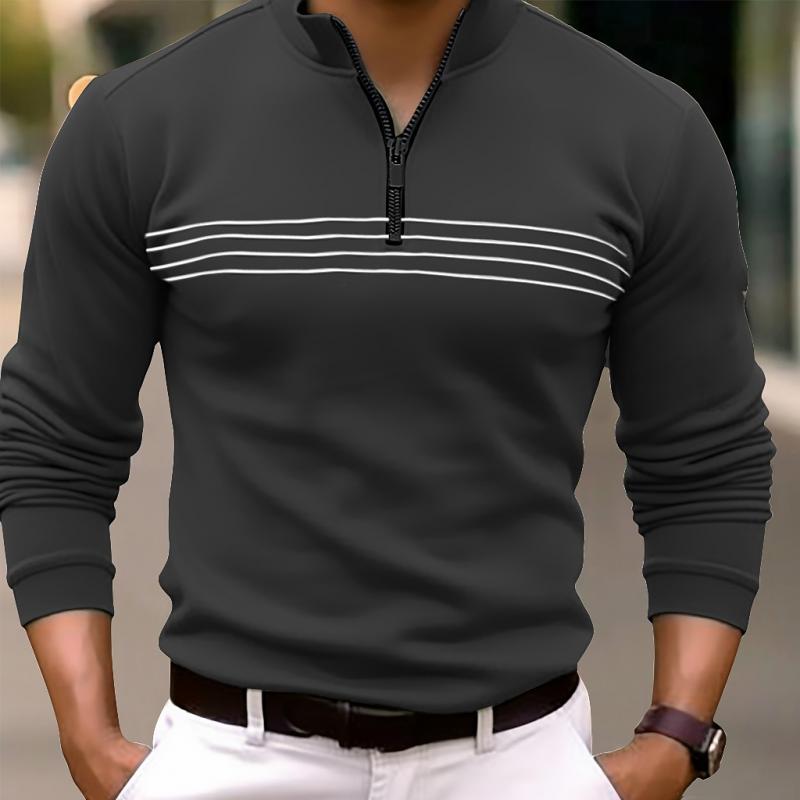 Men's Striped Zip-Up Collar Long Sleeve Polo Shirt 20293590Y