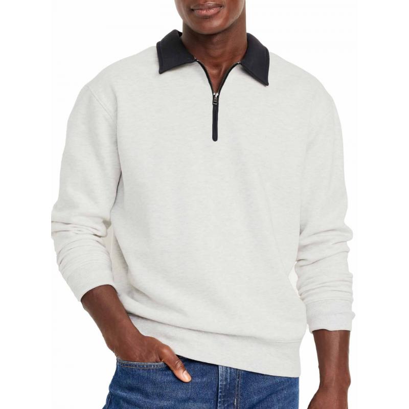 Men's Casual Half Zip Contrast Color Lapel Loose Long Sleeve Polo Shirt 93098285M