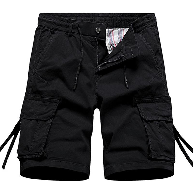 Men's Solid Color Multi-pocket Elastic Waist Cargo Shorts 21210203Z