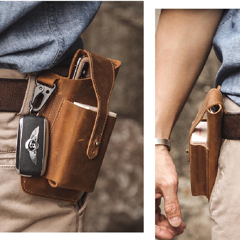 Men's Retro Casual Cell Phone Leather Waist Bag 82756251K