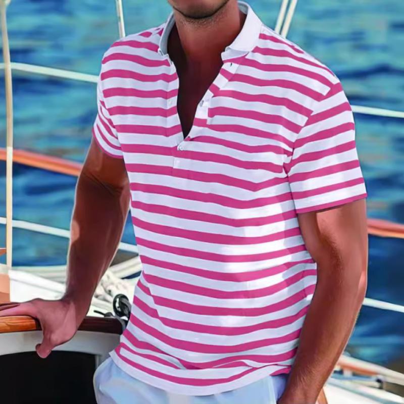 Men's Retro Stripe Print Short Sleeve Polo Shirt 29795184Y