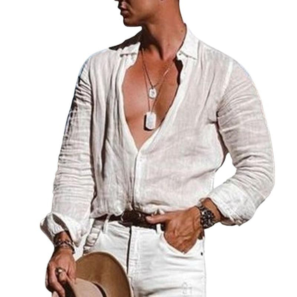 Men's Thin Cotton and Linen Long Sleeve Shirt 00417294X