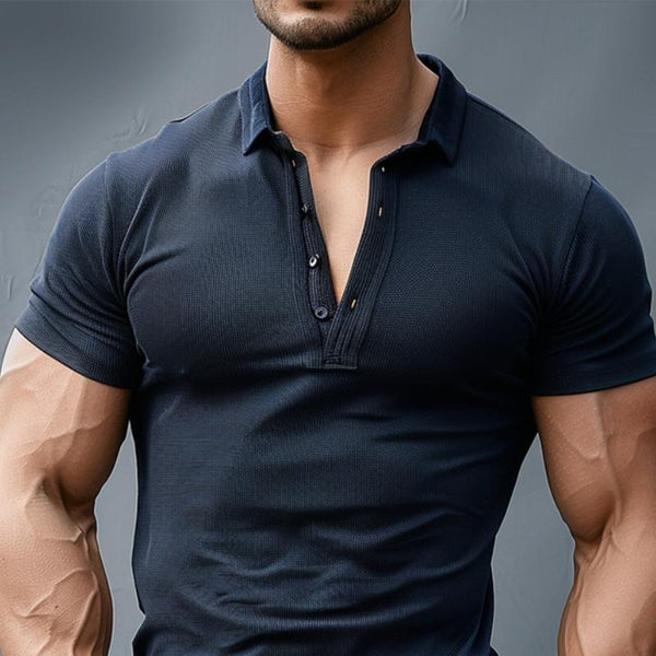Men's Solid Button Lapel Slim Fit Short Sleeve Polo Shirt 53523594Y