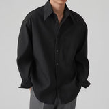 Men's Solid Breast Pocket  Lapel Long Sleeve Casual Shirt 78771662Z