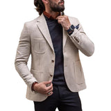 Men's Vintage Wool Blend Lapel Single Breasted Multi-Pocket Slim Blazer 80652635M