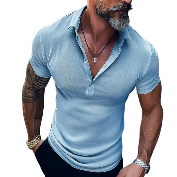 Men's Casual Solid Color Lapel Short-sleeved T-shirt 44026636TO