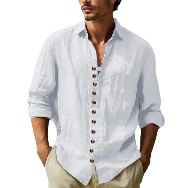 Men's Vintage Cotton and Linen Multi-Button Long Sleeve Shirt 67414965Y