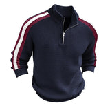 Men's Casual Colorblock Zipper Stand Collar Long Sleeve Sweater 05778117Y