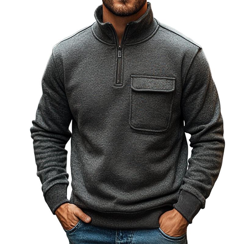 Men's Retro Casual Printed Pocket Stand Collar Zipper Sweatshirt 12140637TO