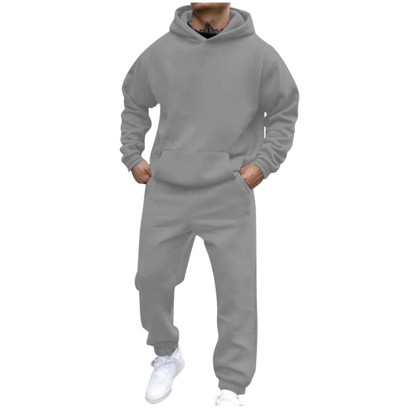 Men's Casual Loose Fleece Long-sleeved Hoodie Sweatpants Set 27431382M