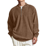 Men's Solid Color Zip Collar Long Sleeve Loose Sweatshirt 06084541Z