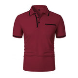 Men's Casual Colorblock Lapel Patch Pocket Short Sleeve Polo Shirt 84429932M