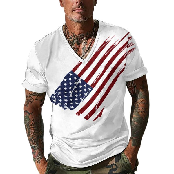 Men's V-neck Flag Print Casual Short-sleeved T-shirt 72881804X