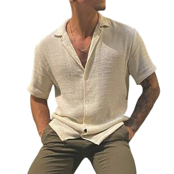 Men's Casual Pleated Lapel Loose Short Sleeve Shirt 16812280M