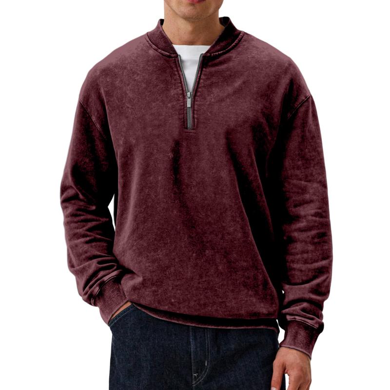 Men's Casual Solid Color Half Zip Round Neck Long Sleeve Sweatshirt 53916314Y