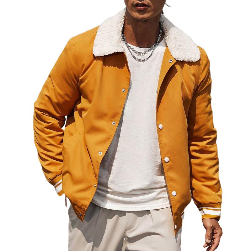 Men's Orange Fur Collar Baseball Jacket 57867645U