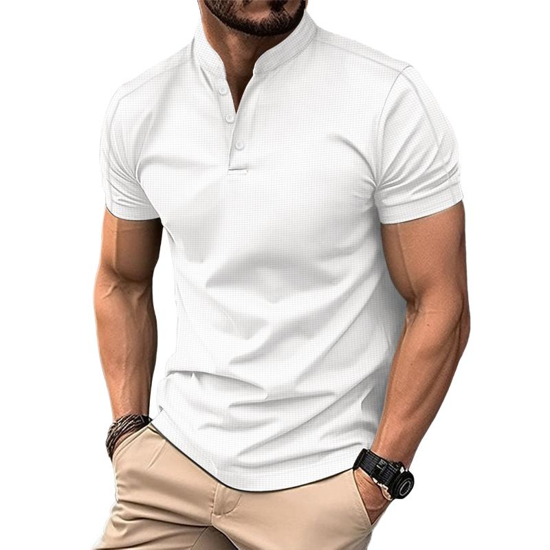 Lässiges T-Shirt für Herren mit Stehkragen und Waffelmuster in Slim Fit, kurzärmelig, 21454794M