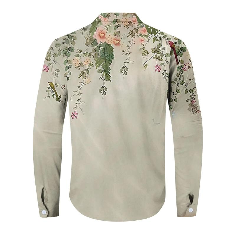 Men's Stand Collar Leaves Printed Long Sleeve Shirt 93214475Z
