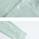 Men's Classic Casual Stand Collar Solid Color Bamboo Cotton and Linen Long Sleeve Shirt 19376731K