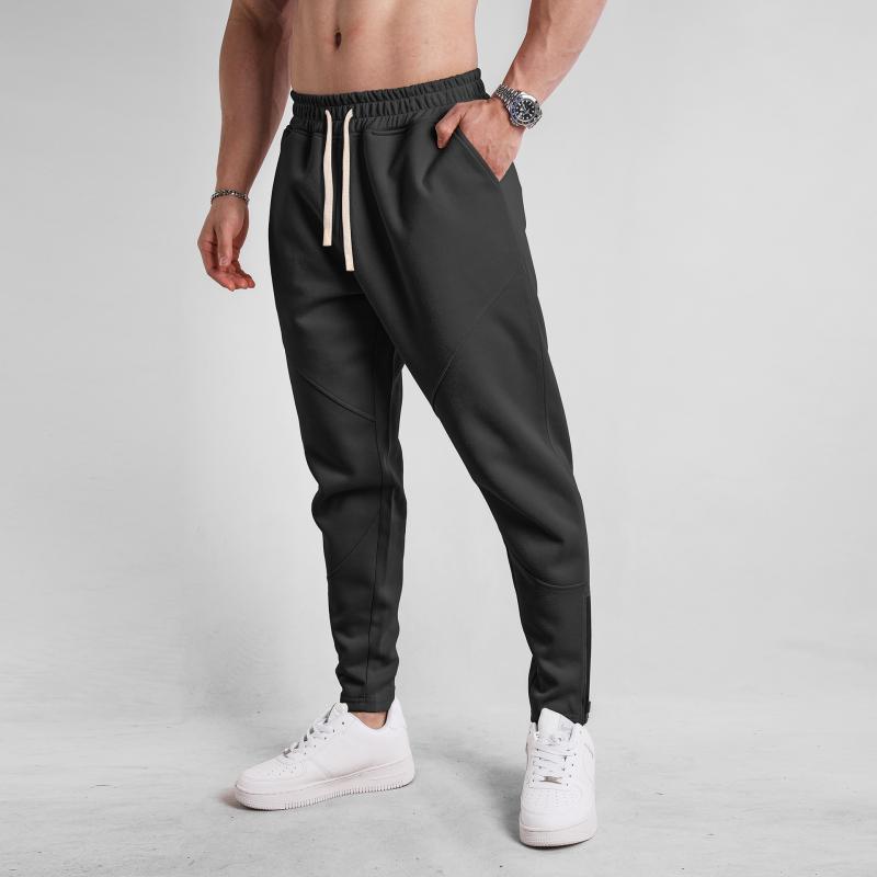 Men's Solid Loose Elastic Waist Zip Cuff Sports Pants 66967239Z