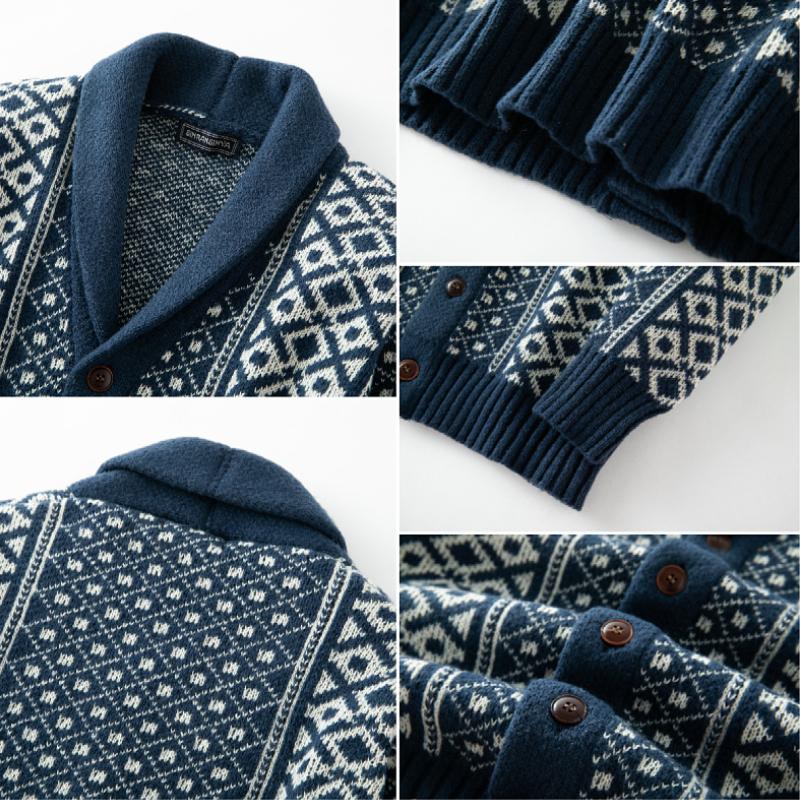 Men's Vintage Jacquard Shawl Collar Single Breasted Knit Cardigan 28838853M