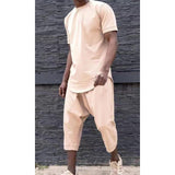 Men's Casual Loose Solid Color Short-Sleeved T-Shirt Shorts Set 10857008Y