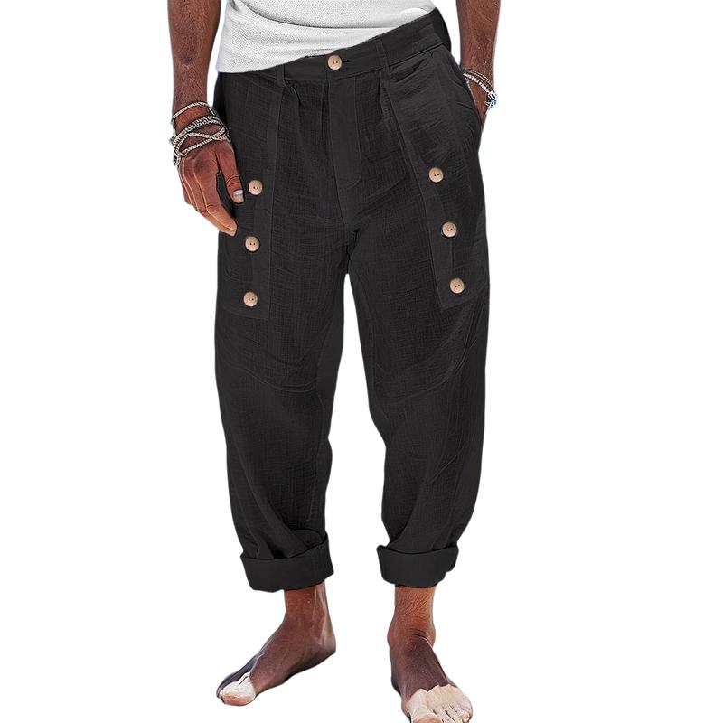 Pantalon boutonné décontracté en lin pour homme 40707855Y