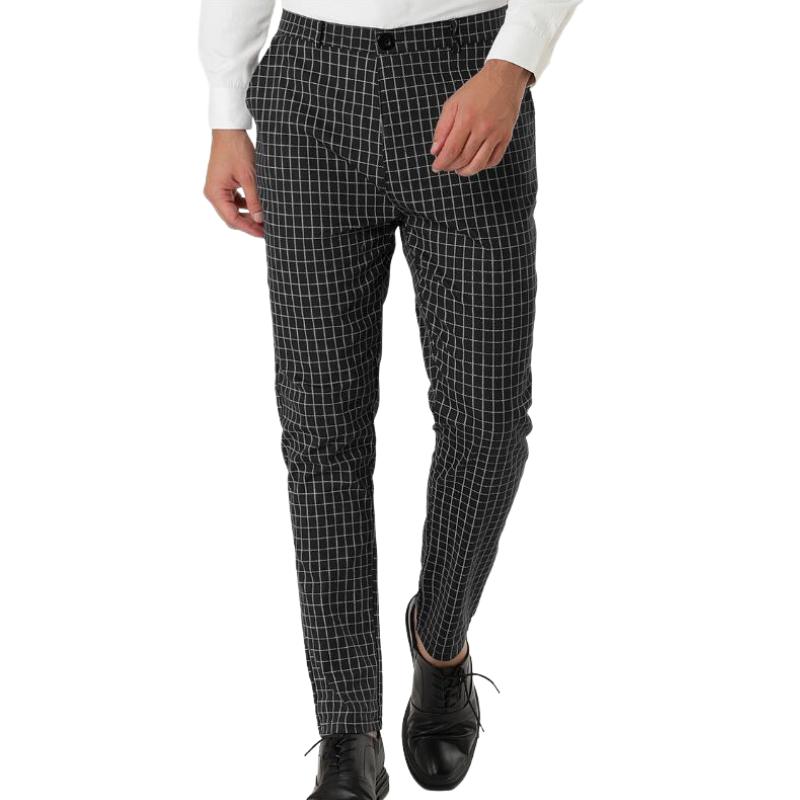 Men's Retro Casual Simple Slim Fit Plaid Skinny Suit Pants 97130710TO