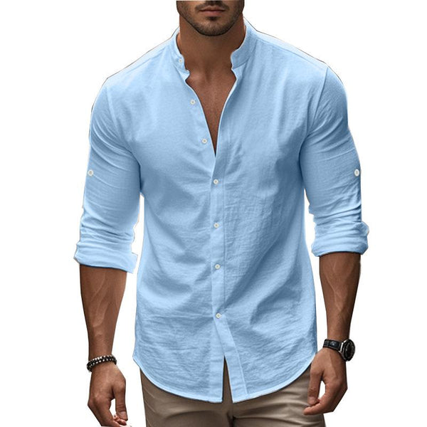 Men's Fashion Solid Stand Collar Long Sleeve Casual Shirt 83347128Z