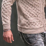 Men's Solid Cable Hooded Zipper Long Sleeve Knit Cardigan 76097913Z