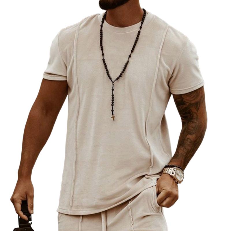Men's Casual Round Neck Stitching Short Sleeve T-shirt 30439207TO