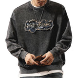 Men's Washed Distressed Denim Embroidered Sweatshirt 38460063U