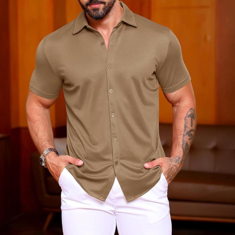 Men's Solid Color Knitted Lapel Short-Sleeved Shirt 38572751Y