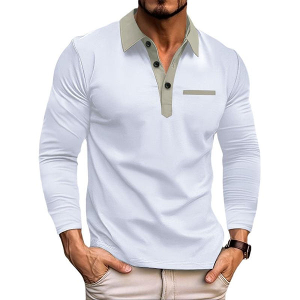 Men's Casual Colorblock Collar Slim Fit Long Sleeve Polo Shirt 61724773M