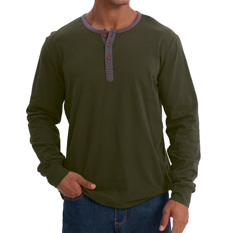 Men's Casual Colorblock Round Neck Button Neck Long Sleeve T-Shirt 30916232Y