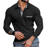 Men's Casual Lapel Check Colorblock Long Sleeve Polo Shirt 46012795Y