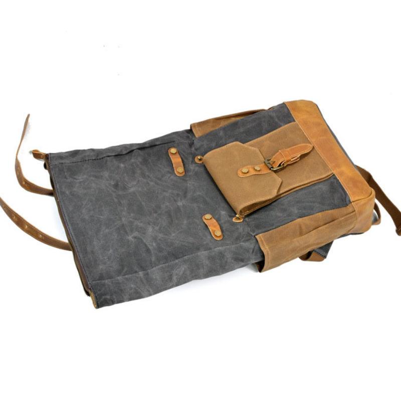 Mochila de lona impermeable con múltiples bolsillos para hombre, estilo vintage, con contraste, 05291124Y