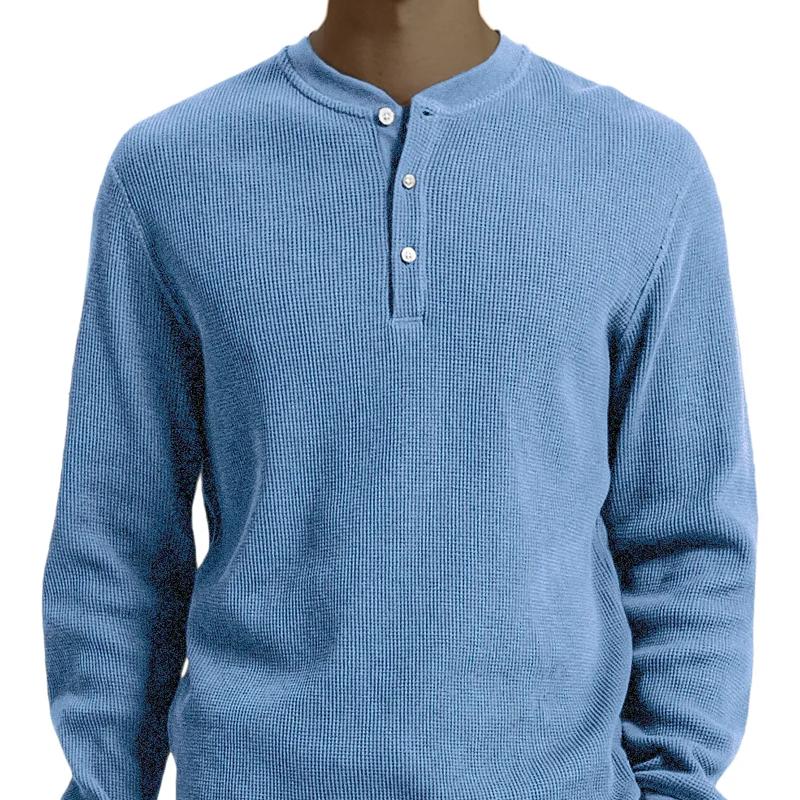 Men's Fashion Solid Color Waffle Henley Collar Long Sleeve Casual T-shirt 98816743Z