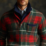 Men's Vintage Christmas Plaid Knit Double Collar Sweater 96650060Y