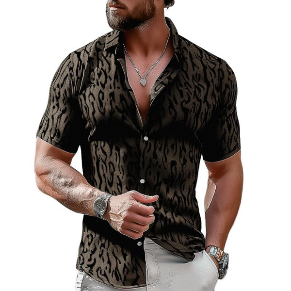 Men's Fashion Printed Lapel Slim Fit Short Sleeve Shirt 35535259M