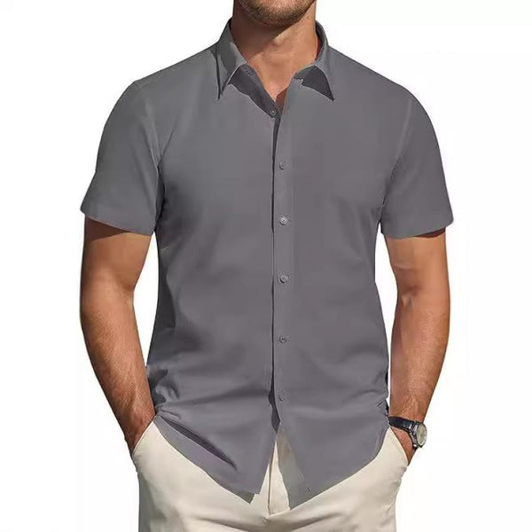 Men's Solid Lapel Short Sleeve Casual Shirt 15288526Z