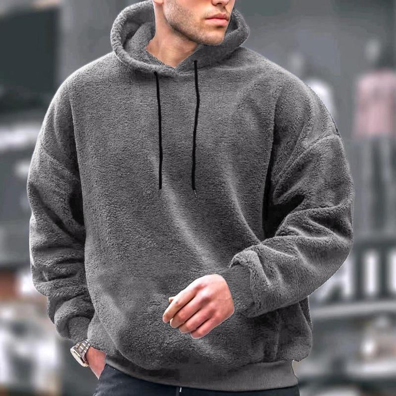 Men's Solid Plush Loose Long Sleeve Casual Hoodie 70730272Z