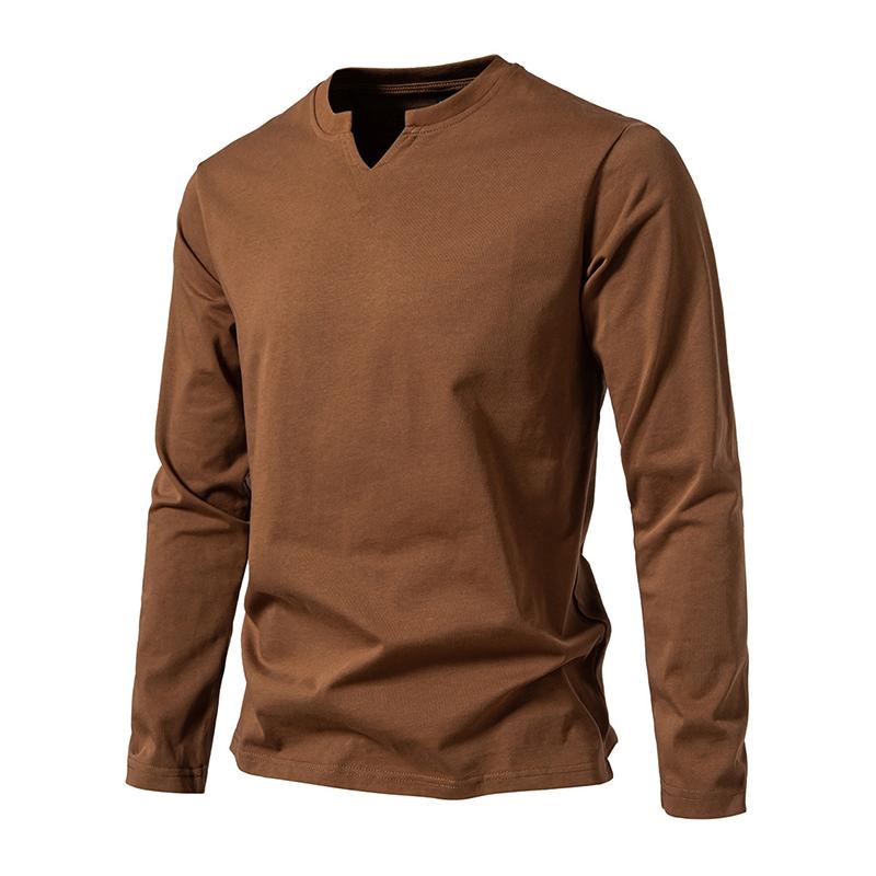 Men's Solid Color Cotton V Neck Long Sleeve Casual T-shirt 93053121Z