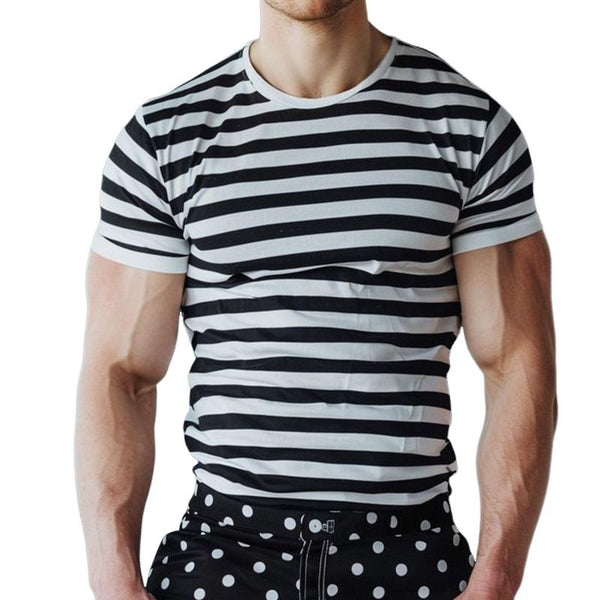 Men's Casual Crew Neck Striped Navy T-shirt 30953309TO